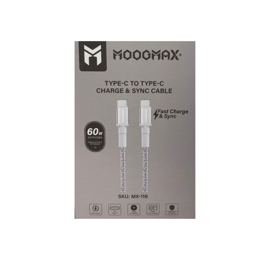 كيبل تايب سي C قماش طول متر ابيض MOOGMAX