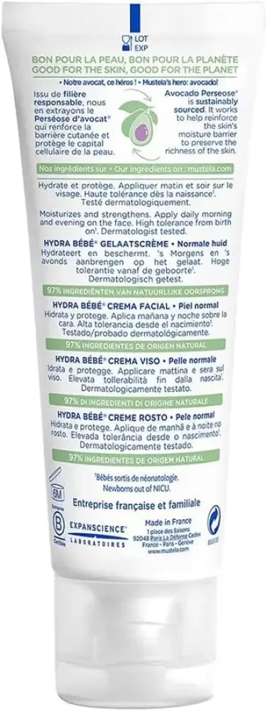 Mustela Hydra Bébé Facial Cream with Organic Avocado 40ml