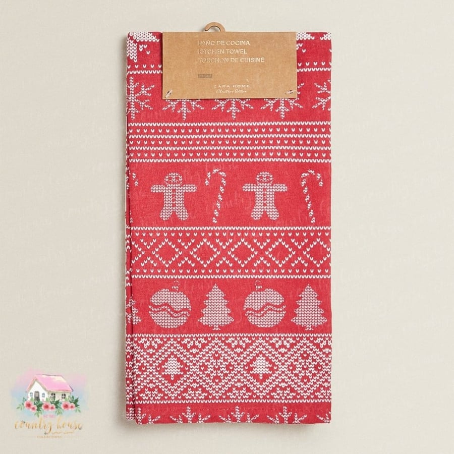 مفرش شتوي أحمر أبيض زارا Zara tea towel