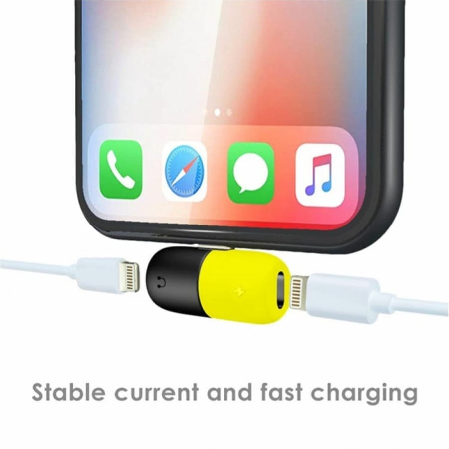 محول موزع | مقسم ايفون الى سماعة و شاحن اصفر/اسود Lightning Splitter 2 in 1