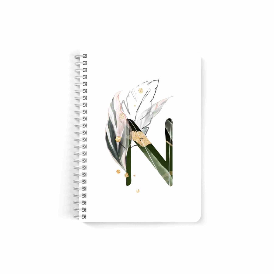 N letter A5 spiral notebook for school or business note taking with 60 sheets By LOWHA