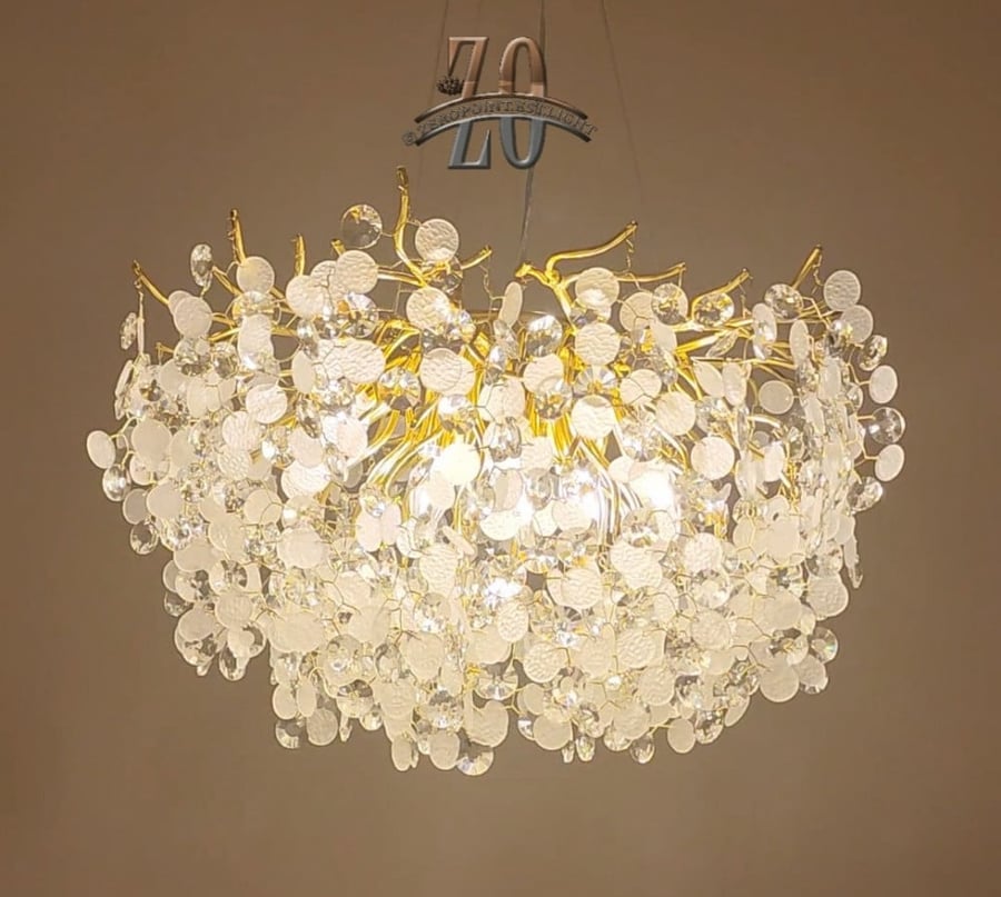 ثريا جنيهات قزاز ابيض + كريستال 65 سم 8080/650