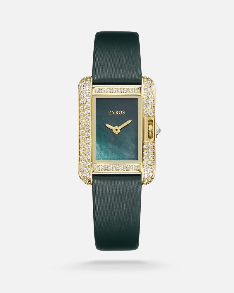 Women's watch with a green leather strap