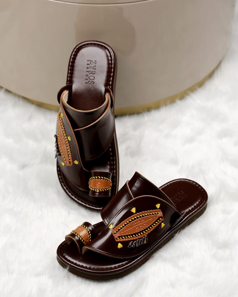 Brown leather men's zipper