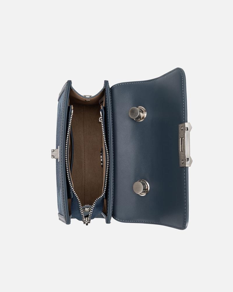 Women's handbag with a modern design in blue