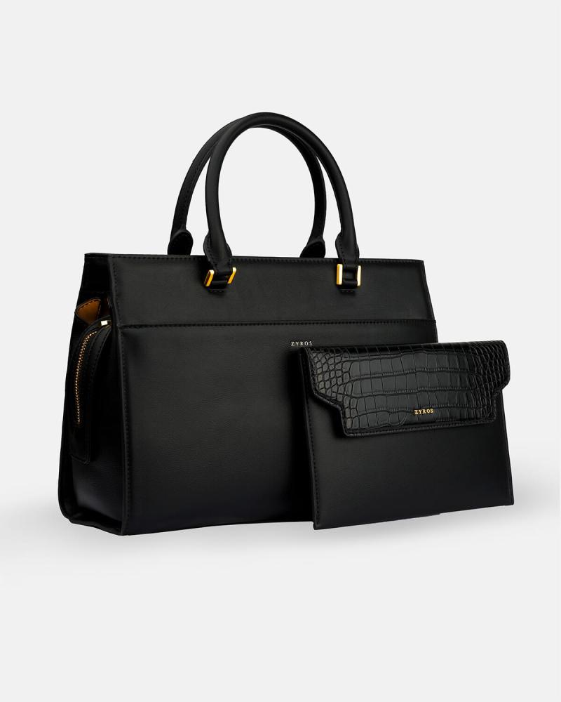 Medium-sized women's leather handbag in black