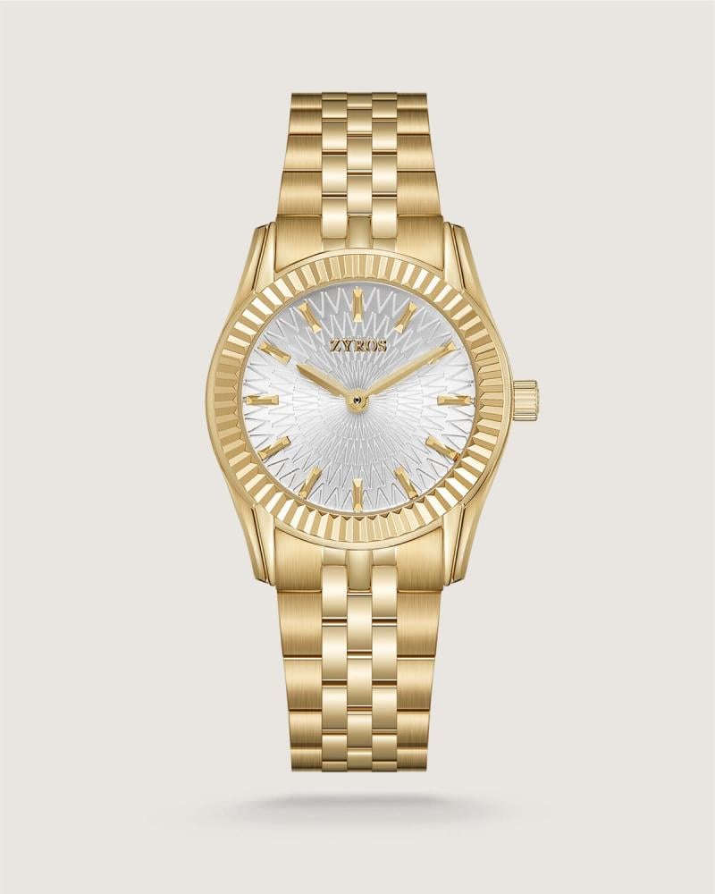 Classic women's watch with a gold steel strap