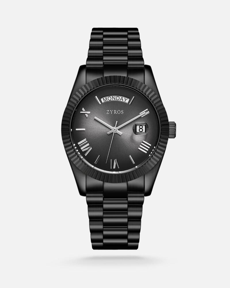 Men's watch with a black steel strap