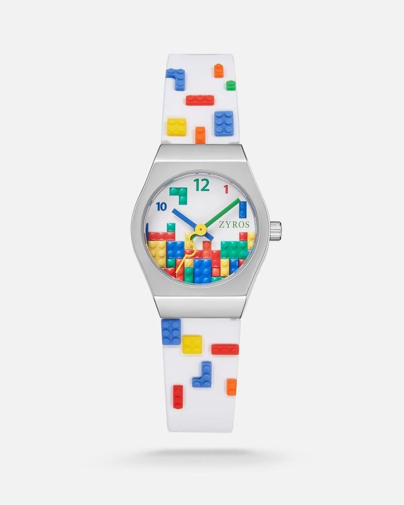 Children's watch with a white rubber strap
