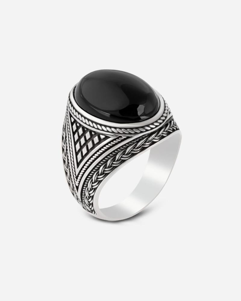 Men's silver ring with a black onyx stone