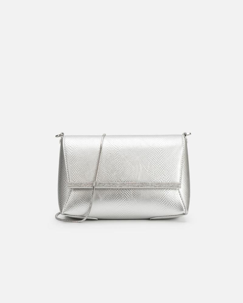 A confident, medium-sized women's handbag in silver