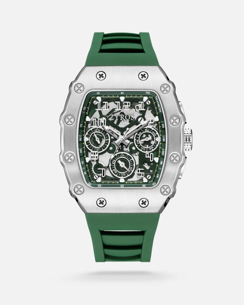 Men's watch with a green rubber strap