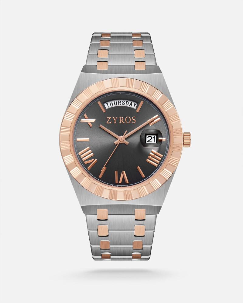 Men's steel watch in silver and rose gold