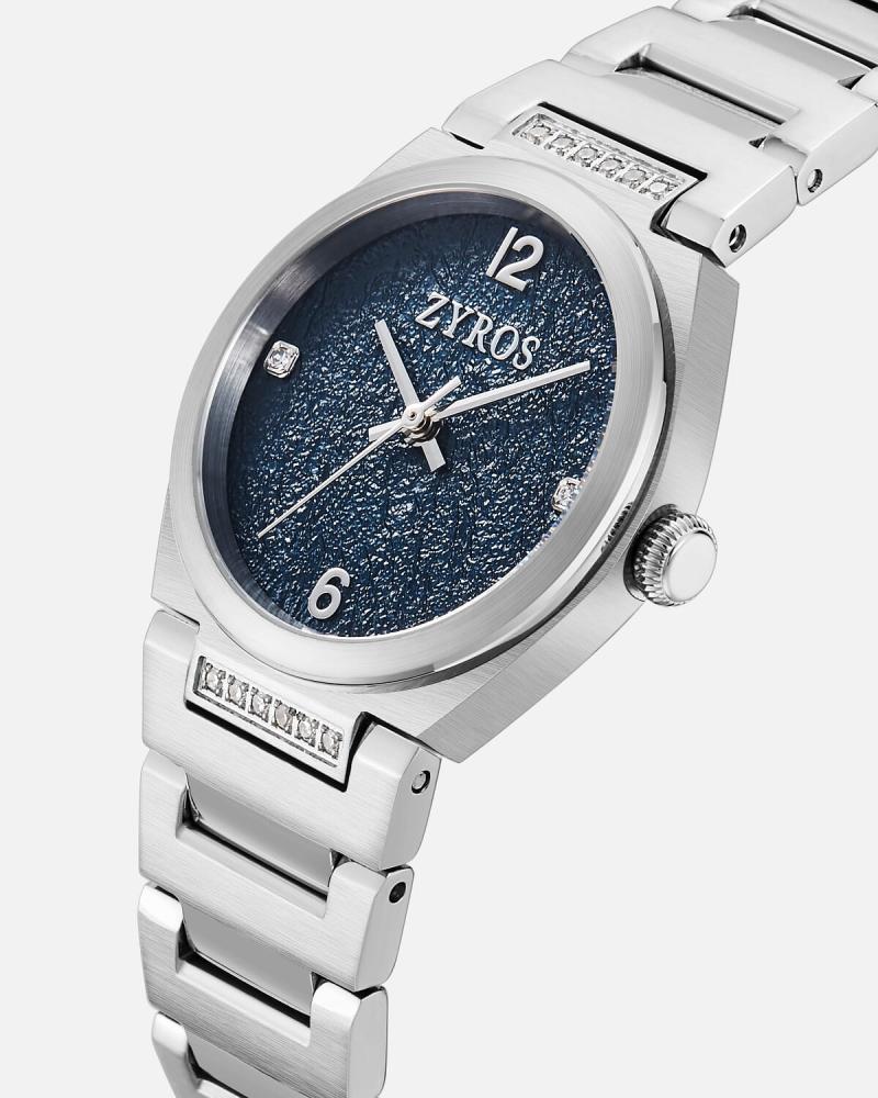 Women's diamond watch, steel, silver color