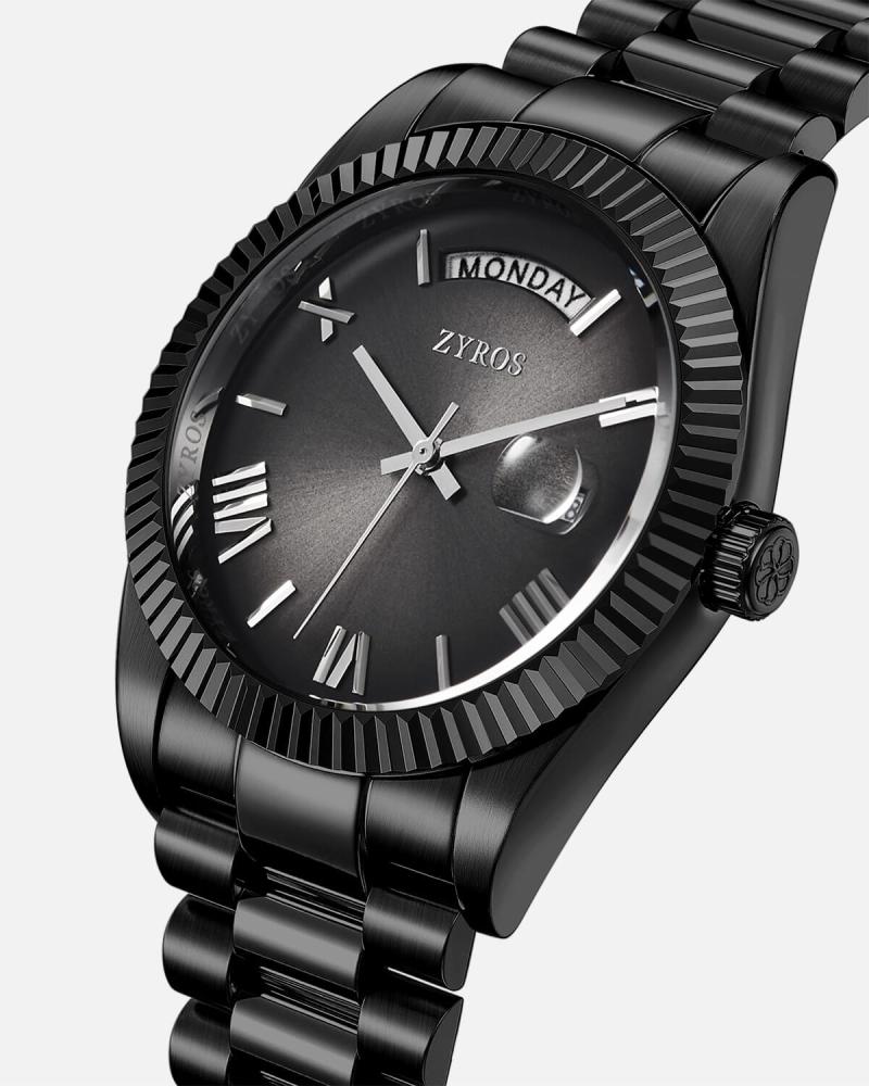 Men's watch with a black steel strap