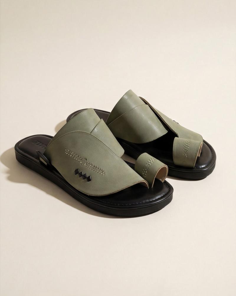 Men's velvet leather shoes in olive green