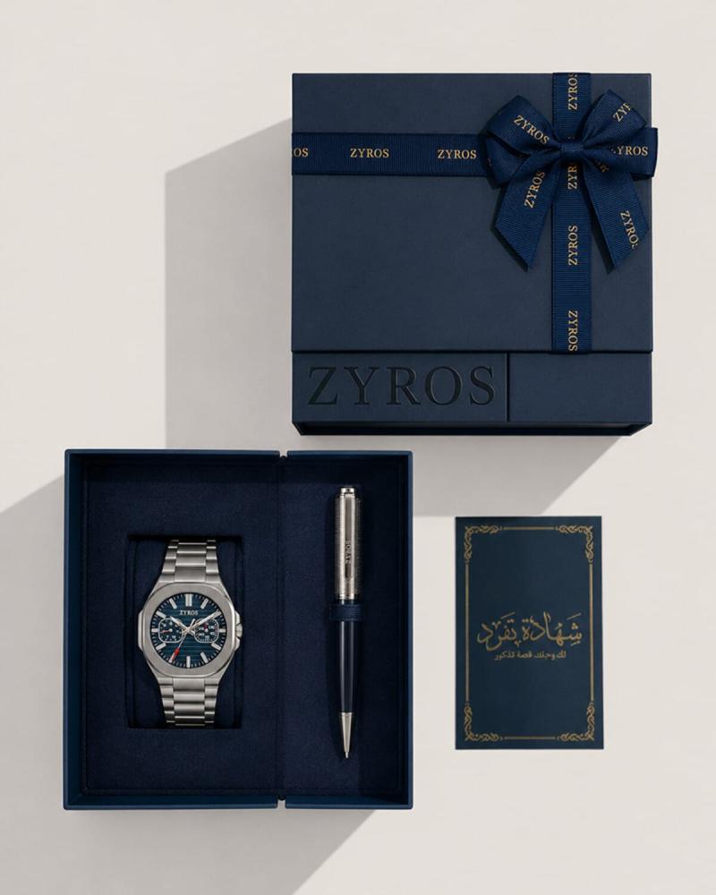 Men's Set: Silver Steel Watch with Pen