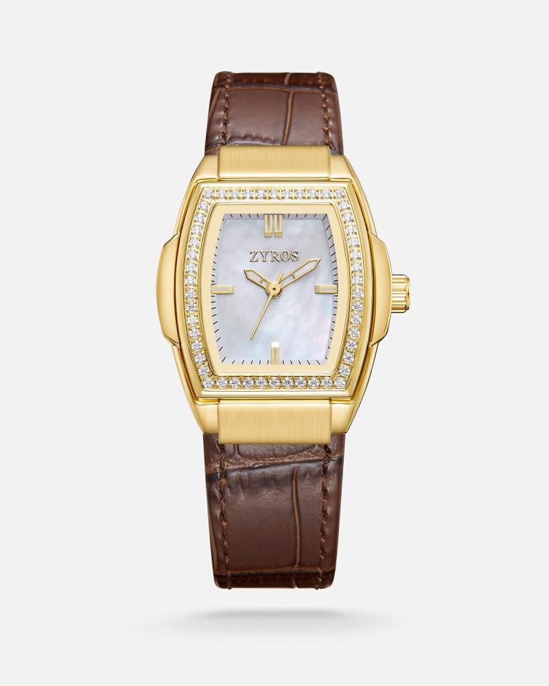 Women's watch with a brown leather strap