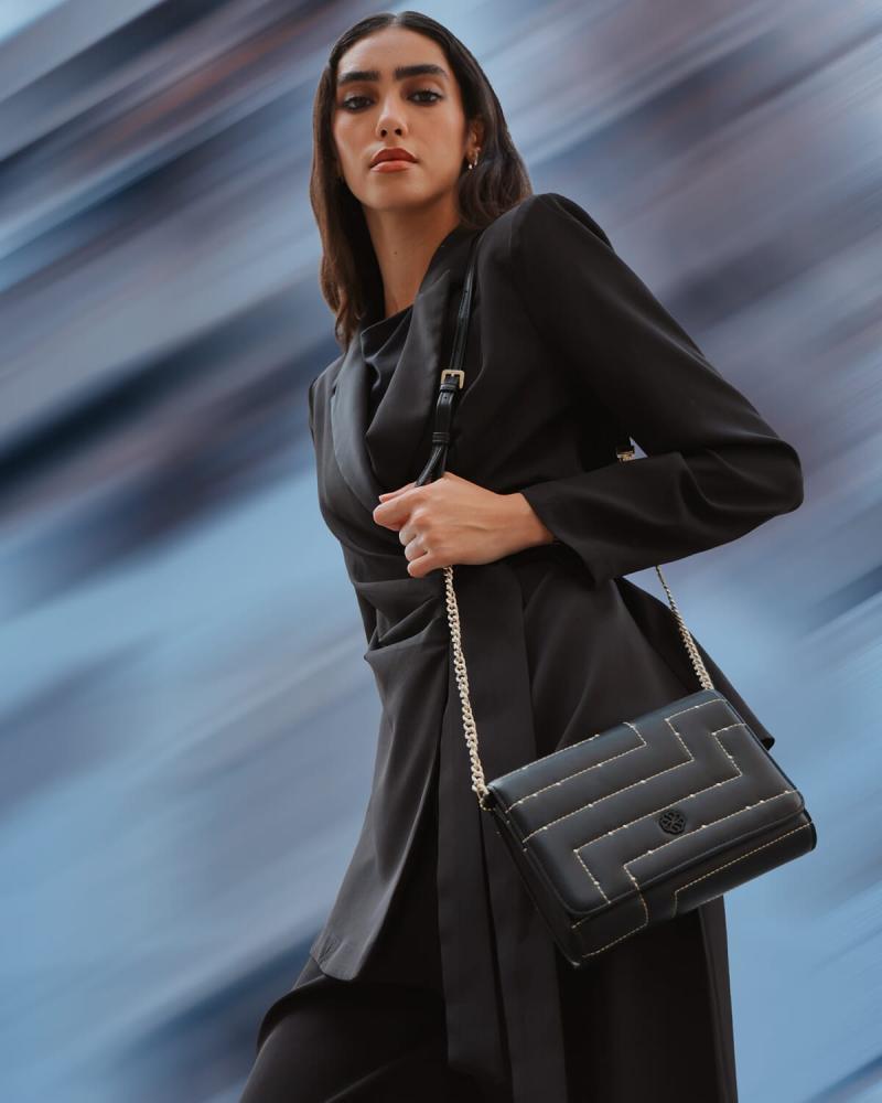 Women's silver handbag, small size, black color