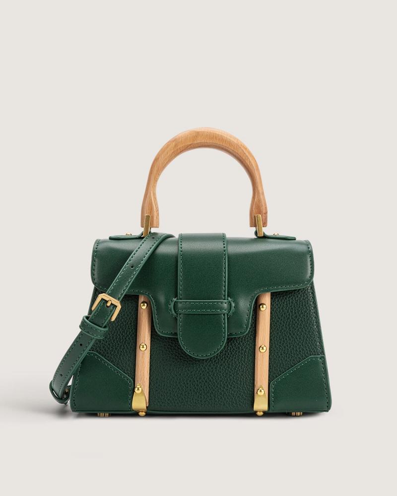 Women's luxury handbag, medium size, green color