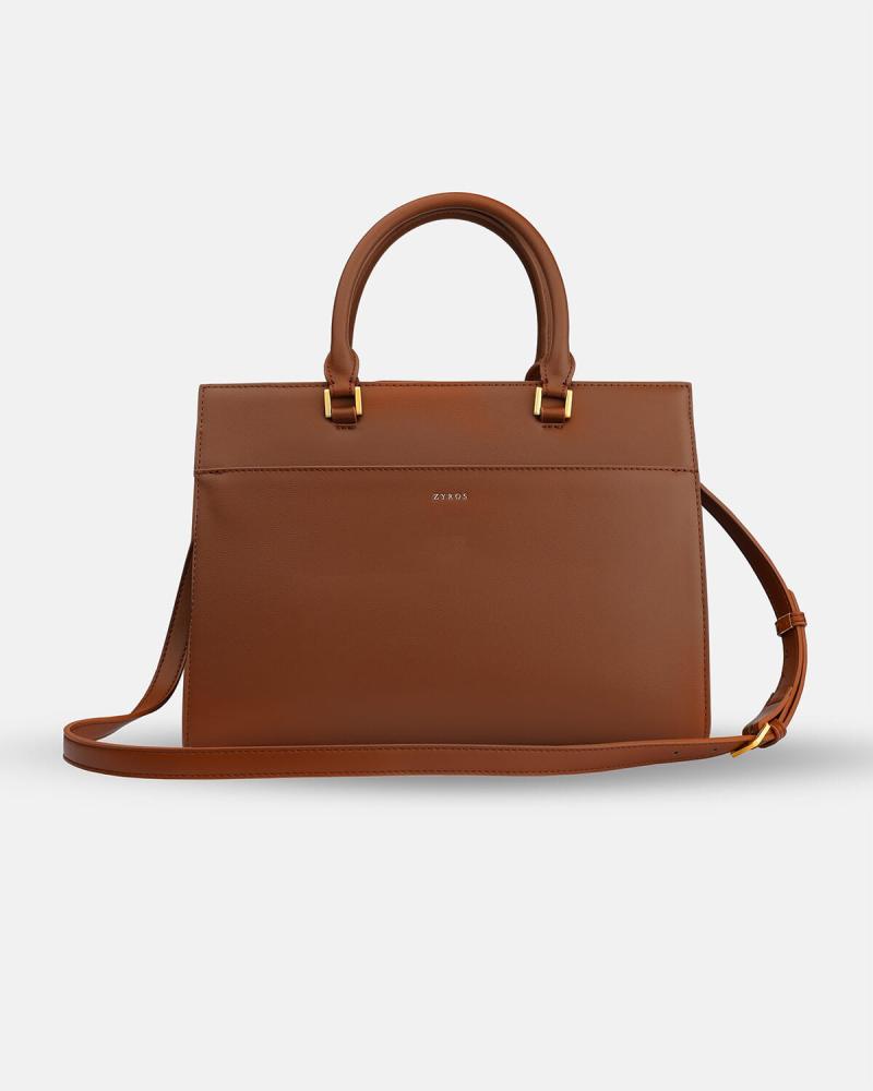 Medium-sized women's leather handbag in brown