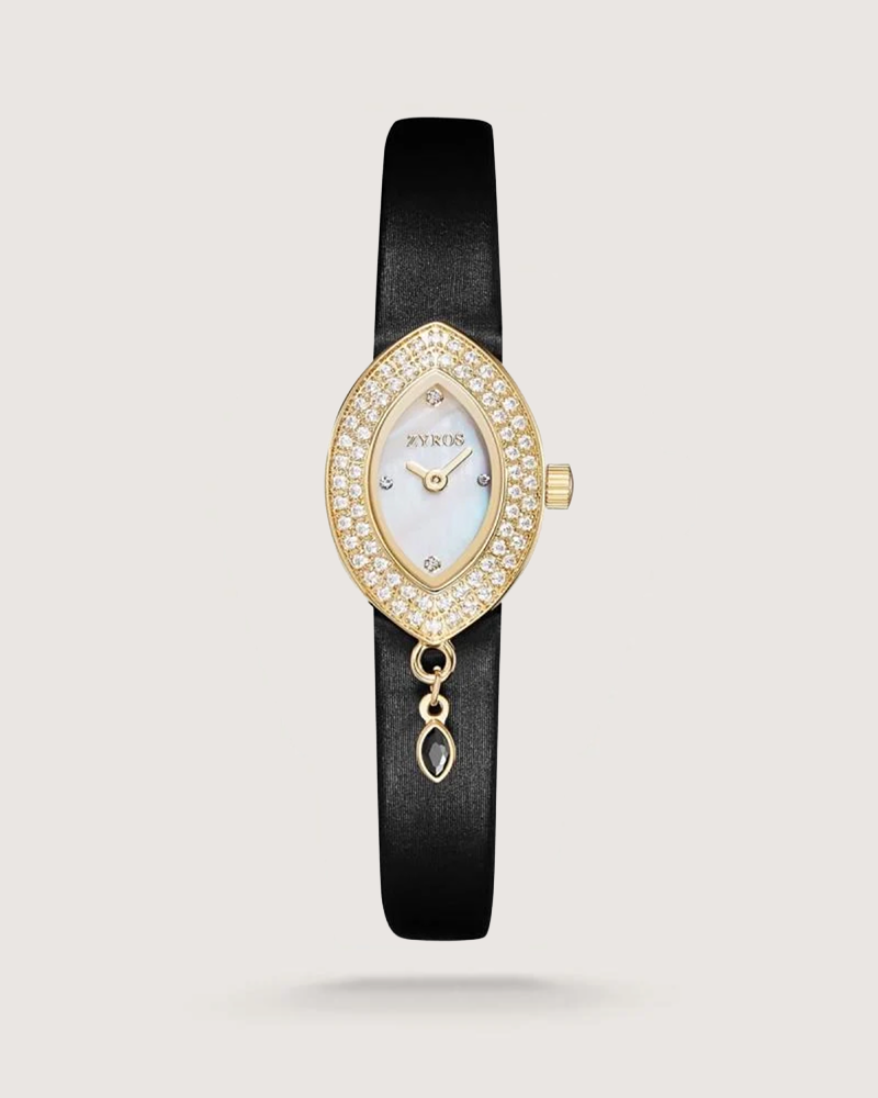 Nada women's watch, black leather with a pendant