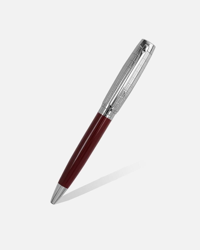 Men's pen with an elegant design in burgundy and silver.