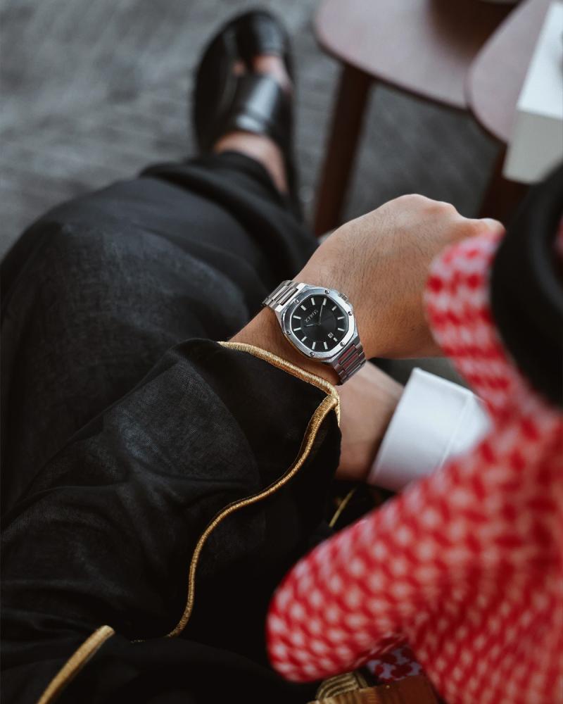 Silver steel men's watch