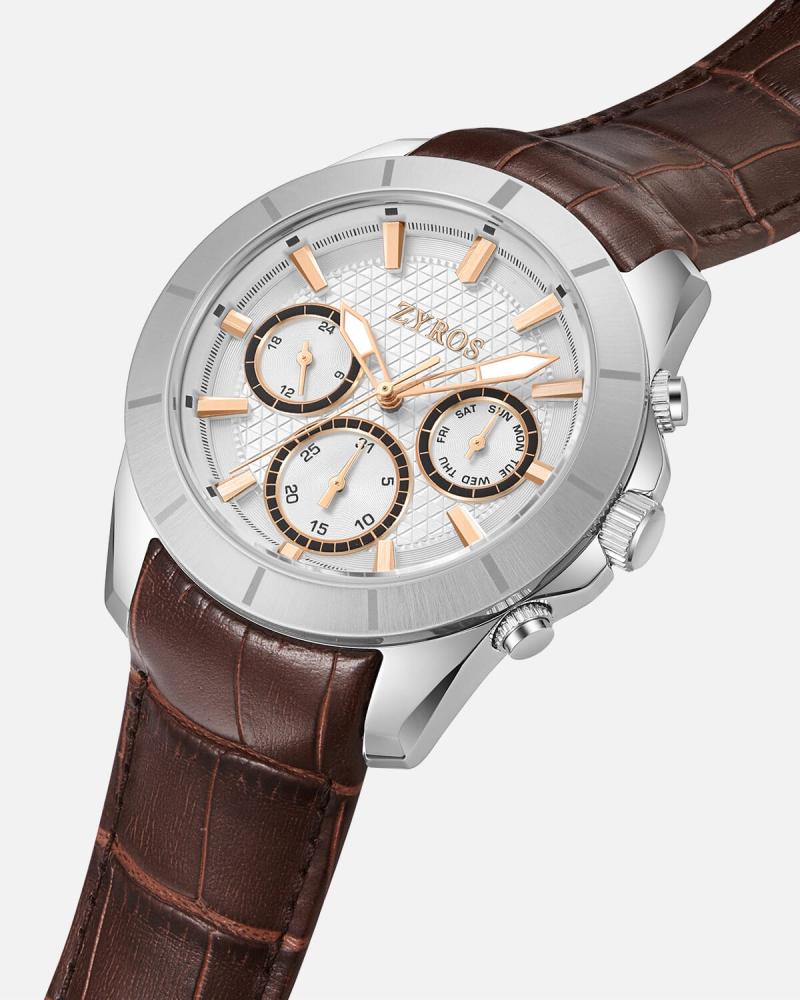 Men's watch with a brown leather strap