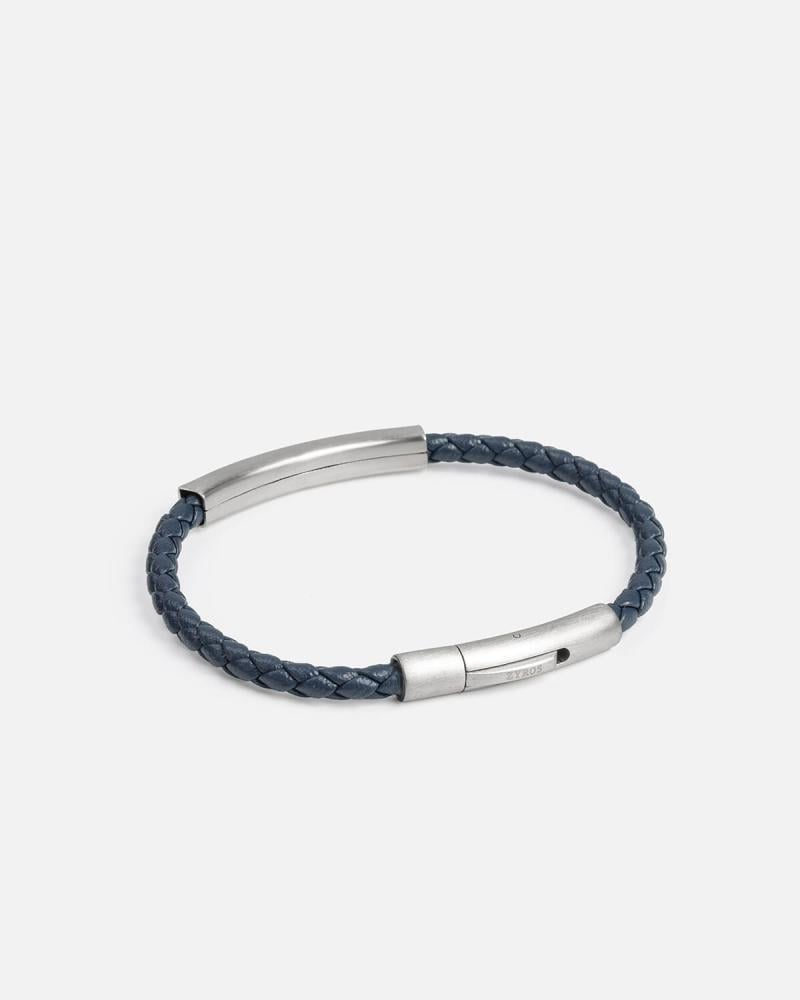 Men's blue braided leather bracelet