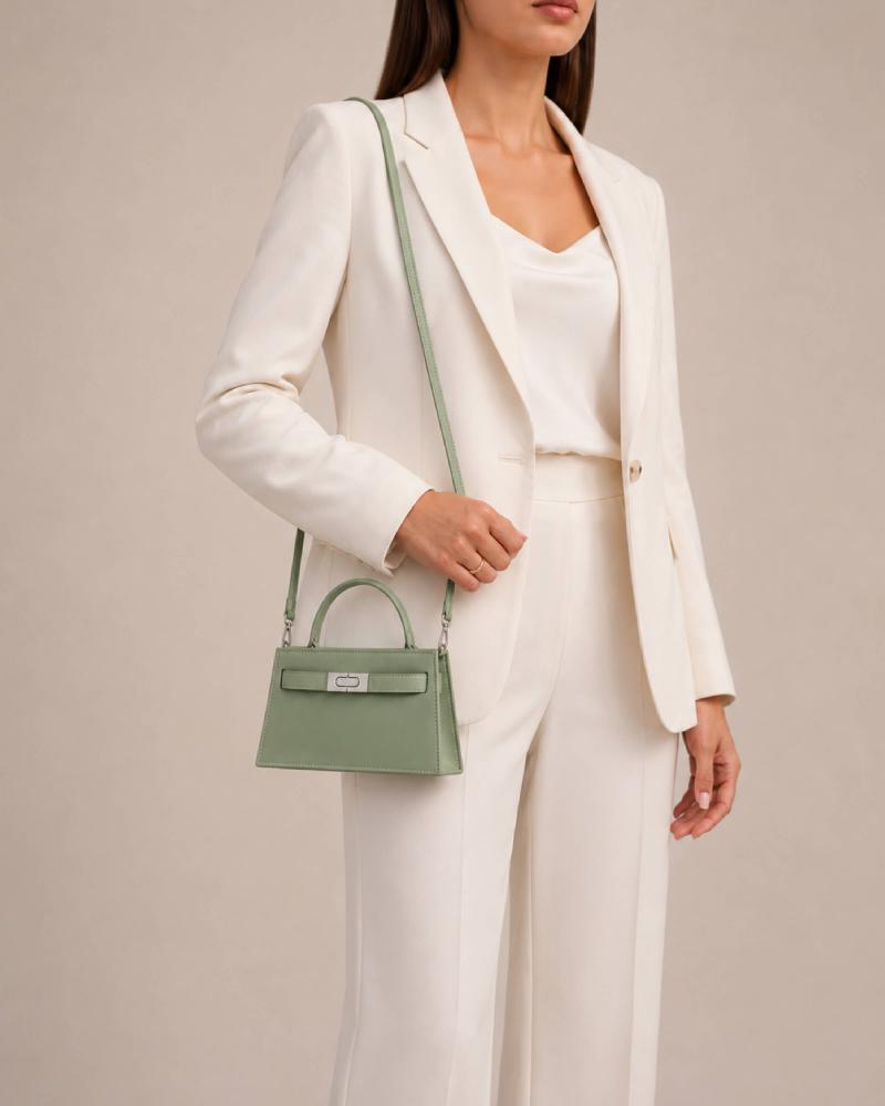 Women's warm bag, light green leather