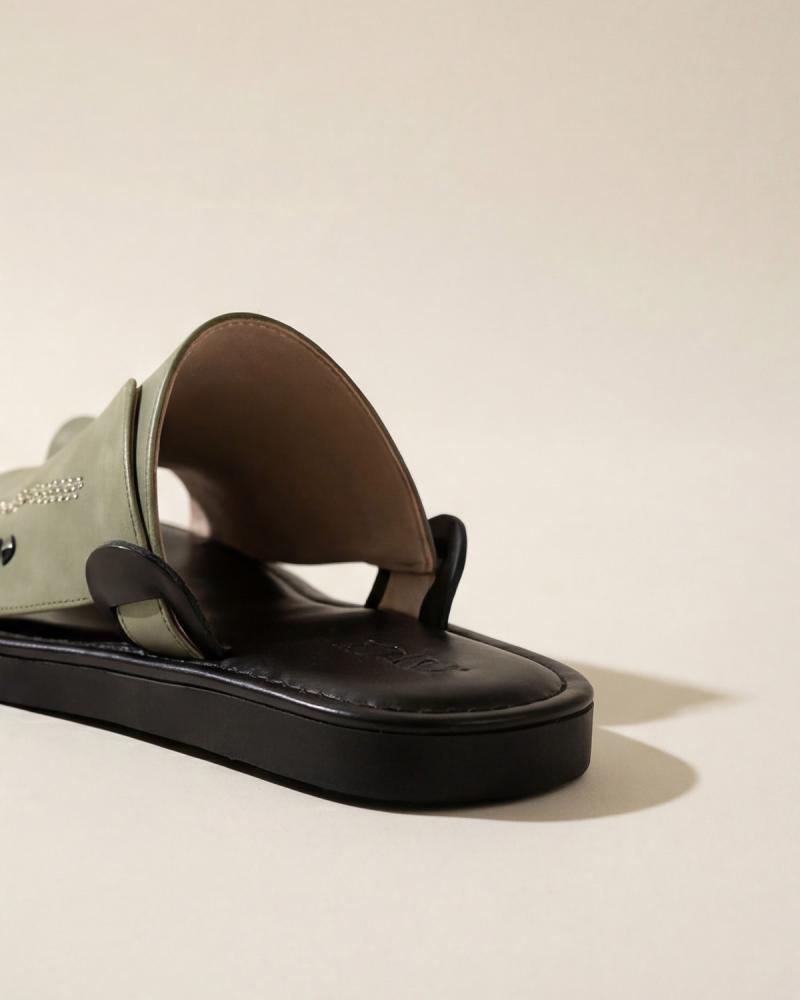 Men's velvet leather shoes in olive green