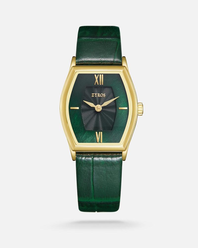 Women's set: bracelet and watch in green leather