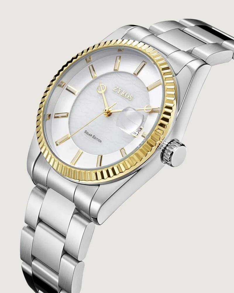 Men’s Solar-Powered Watch with Silver Steel Strap