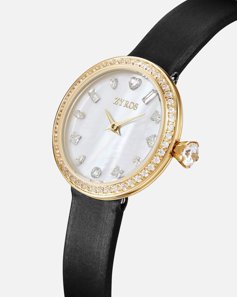Women's watch with a modern design, black leather color