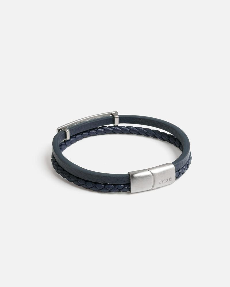 Men's blue leather bracelet