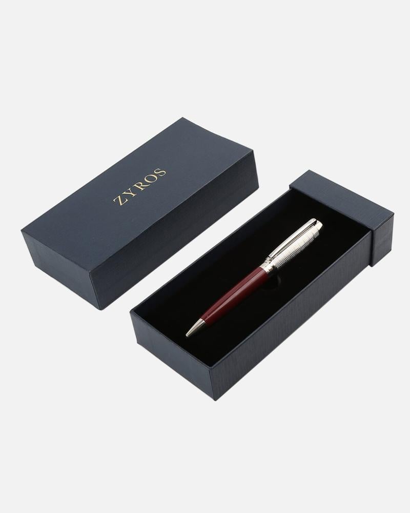 Men's pen with an elegant design in burgundy and silver.