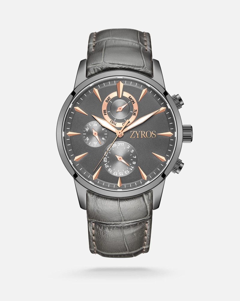 Men's watch with a gray leather strap