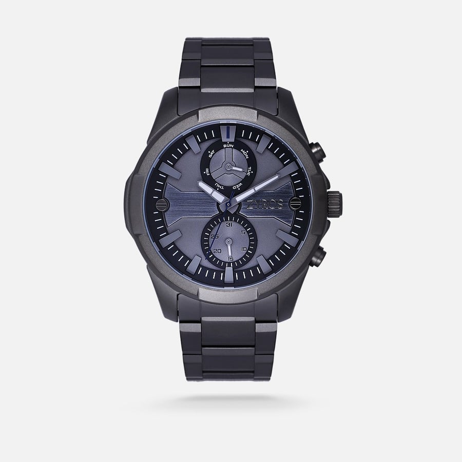 Men's watch from Zyros with a stylish design with a steel bracelet in gray color, and it features a wide round dial with details that highlight the beauty of the watch | ZAS206M