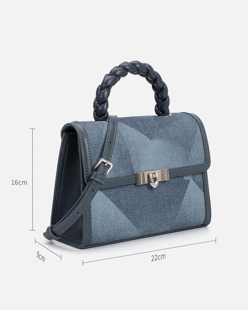 Women's handbag with a modern design in blue