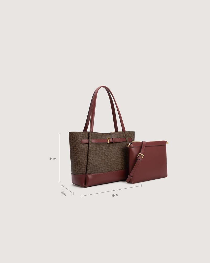 A spacious, practical women's bag in a burgundy color.