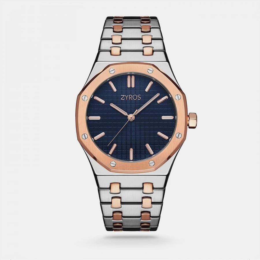 ZAS246M | Classic men's watch of steel in silver and copper with a blue dial