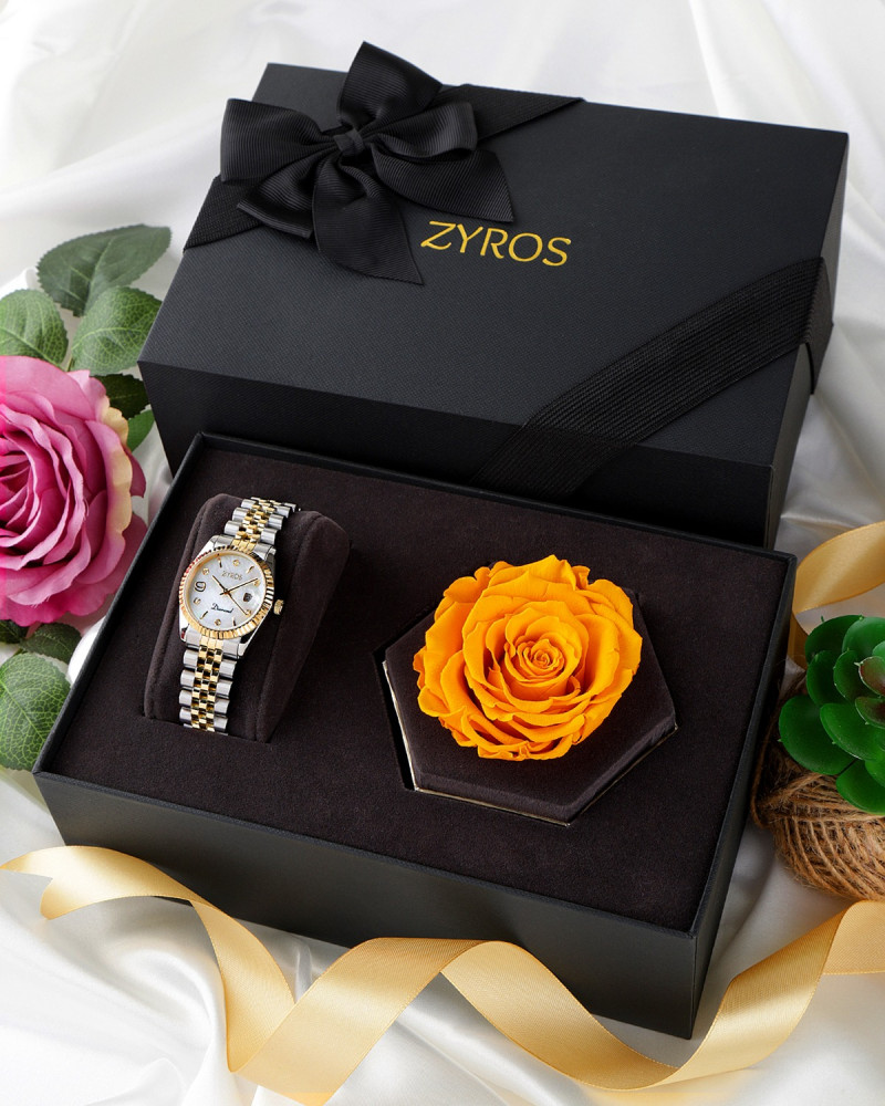 Women's gift set - women's diamond watch and rose flower | SZSS009L
