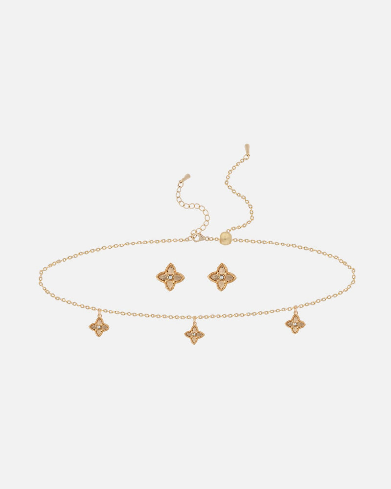 طقم نسائي ذهبي من سلسال وحلق CN3669-0103