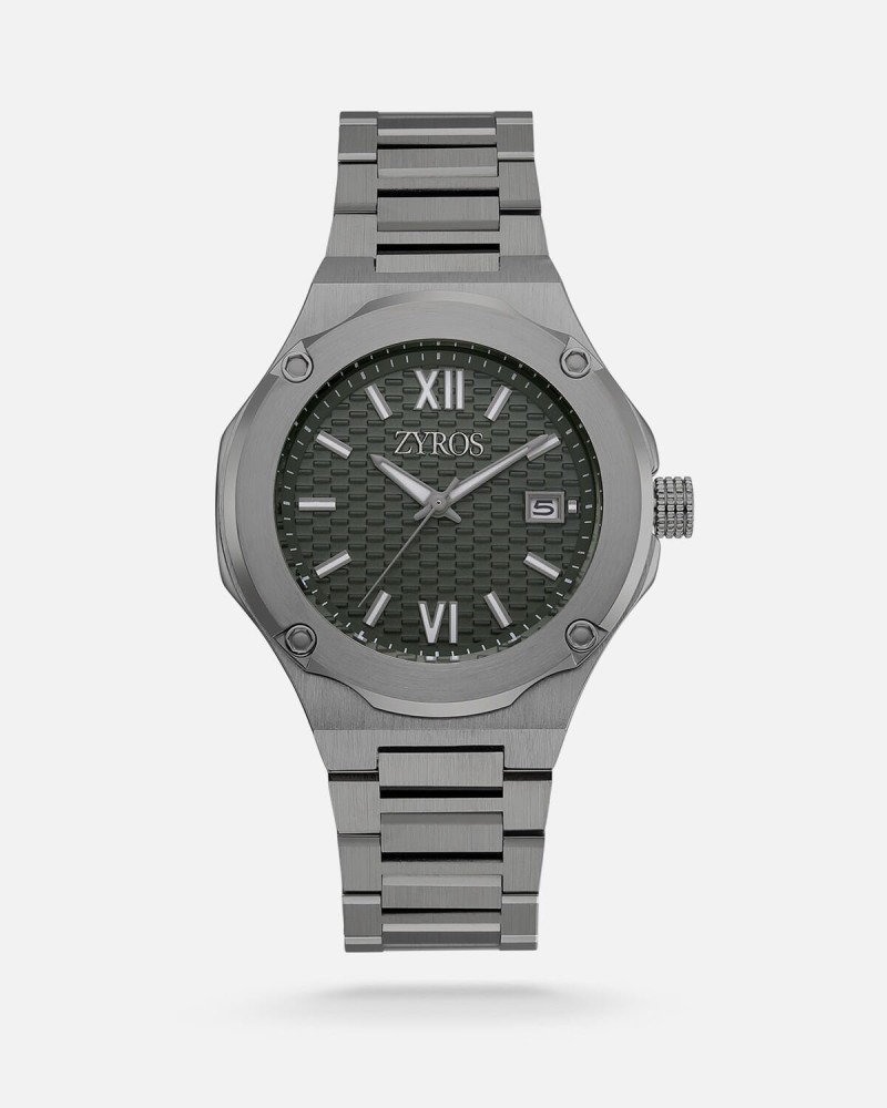 Men's watch with a gray steel strap
