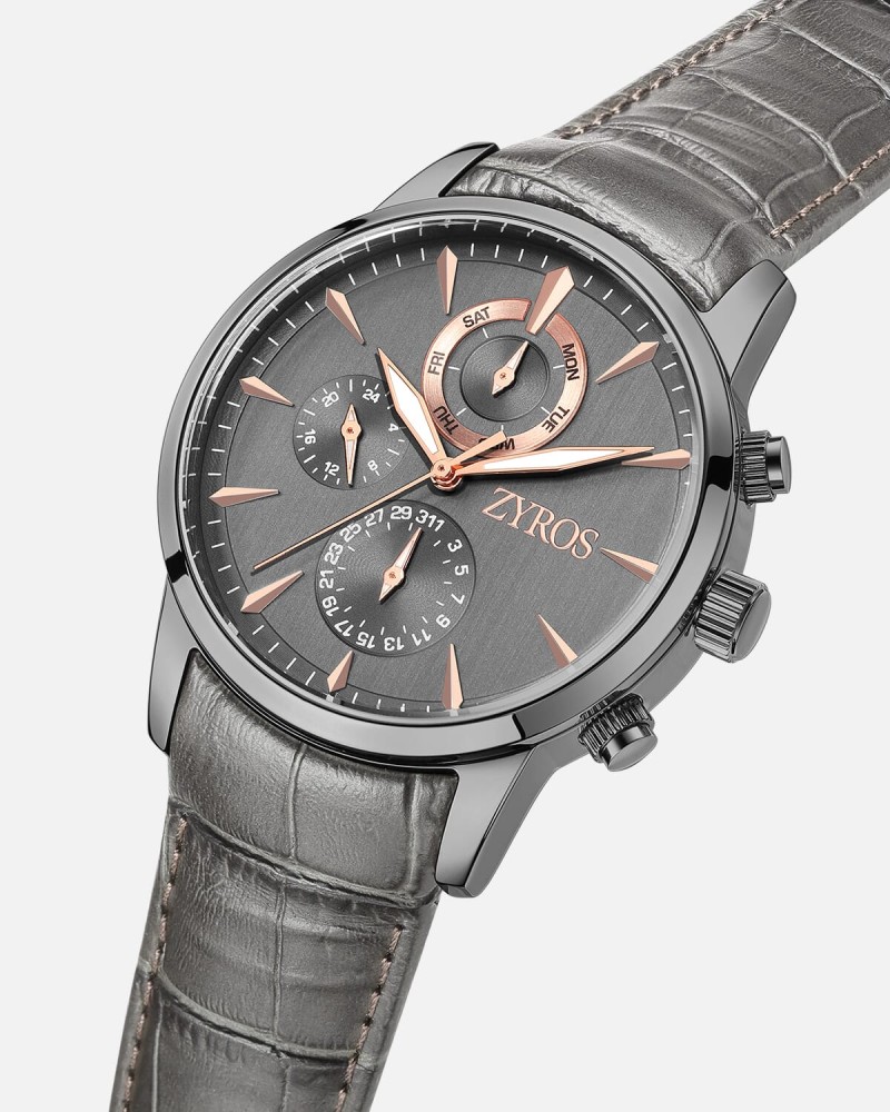 Men's watch with a gray leather strap