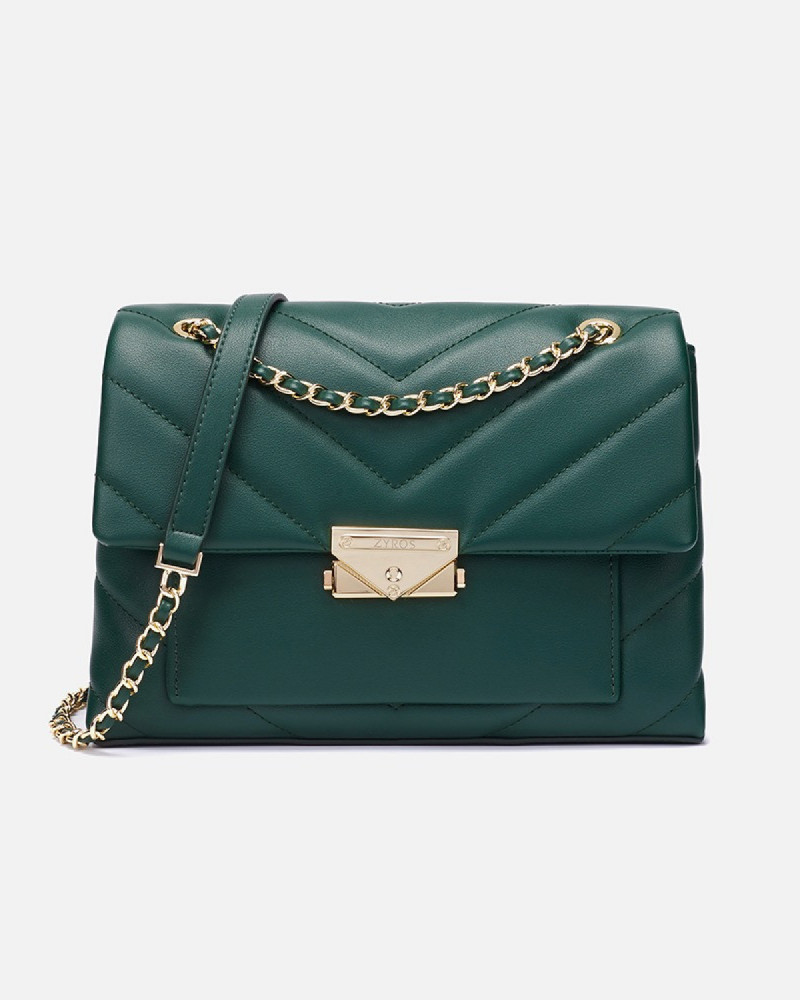 Women's bag with a practical design of soft leather with geometric details in green | ZLH534L