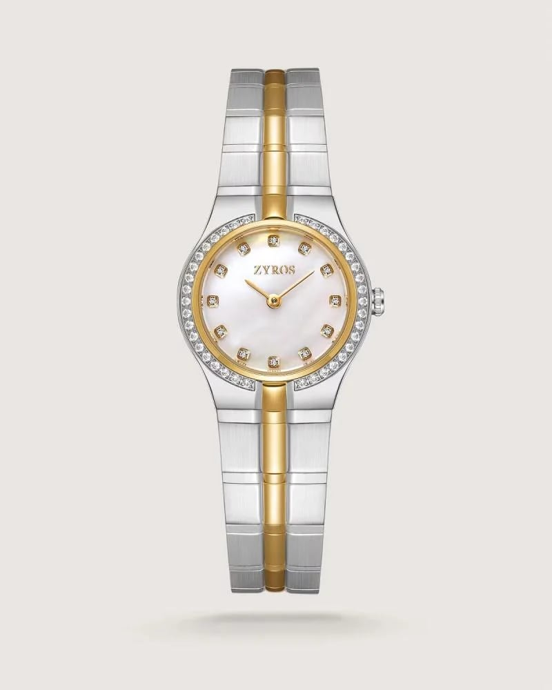 Women's gift set: bracelets and watch, silver and gold