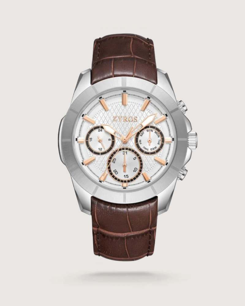 Men's watch with a brown leather strap