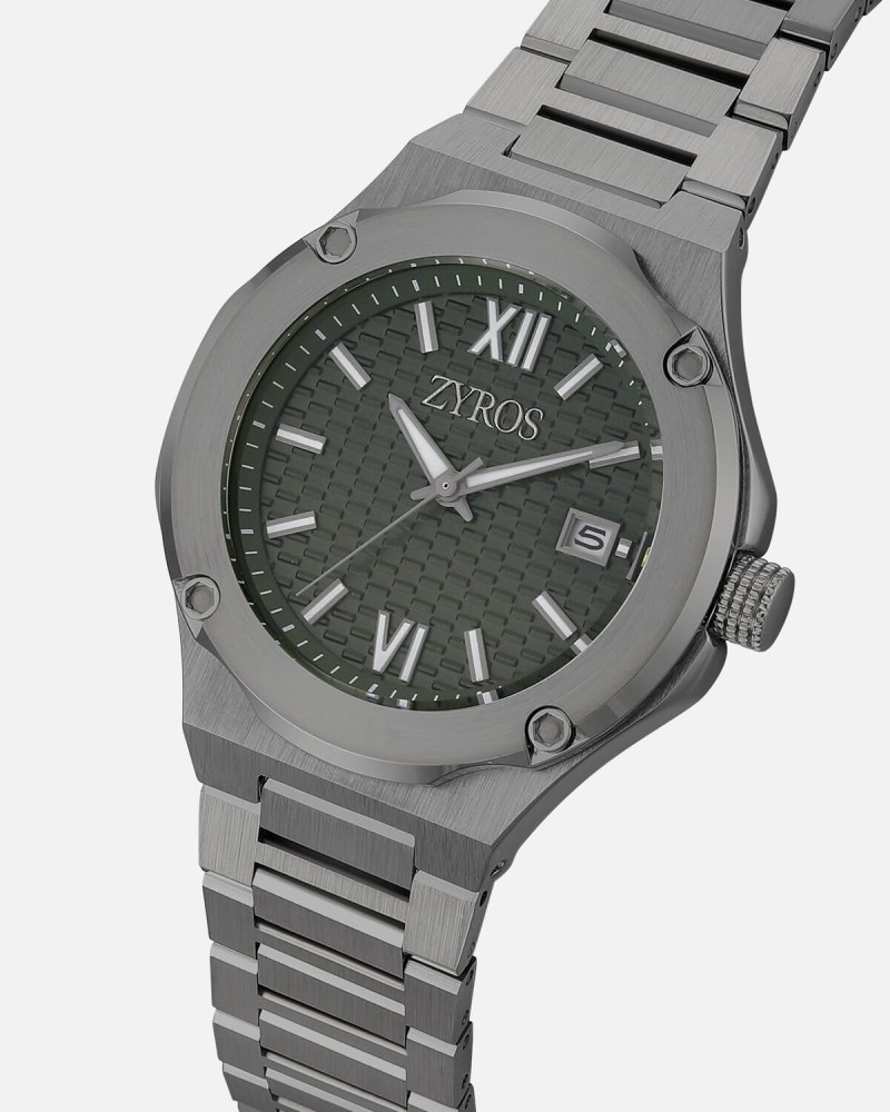 Men's watch with a gray steel strap